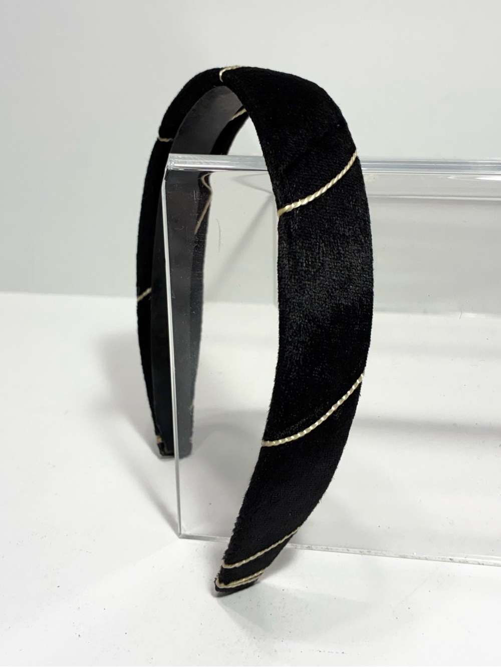Vintage Black Velvet Gold Thread Wrapped Padded Headband 1”